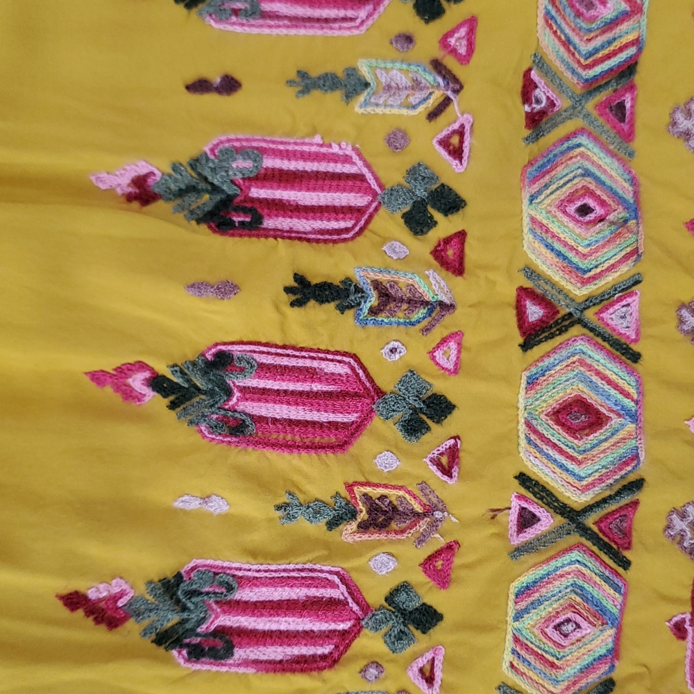 Anthropologie Floreat Raella Gold Mustard Embroidered Tunic Dress size small - Picture 13 of 14